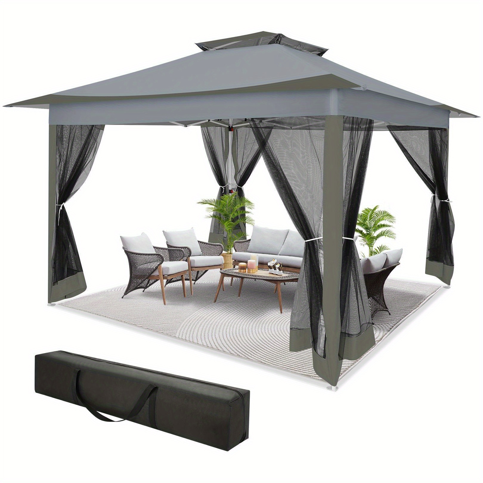 12x12ft Pop-up Tent, Easy To Set Up Outdoor Tent Upf 50+, Upgraded Automatic Portable Gazebo With Net, Double Ventilated Carrying Bag Suitable For Backyard, Patio Garden