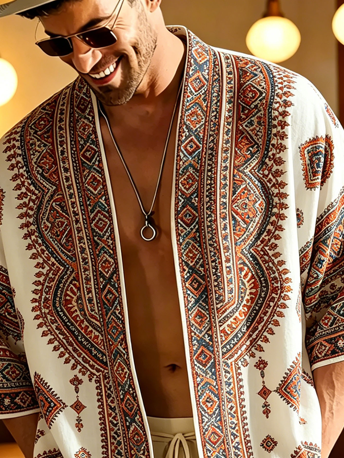 Plus Size Lightweight Comfortable Kimono Pattern Shirt Breathable Loose Fit Suitable for Beach Travel Party and Daily Wear Ideal for Beach, Party and Daily Wear. Breathable Loose Fit.