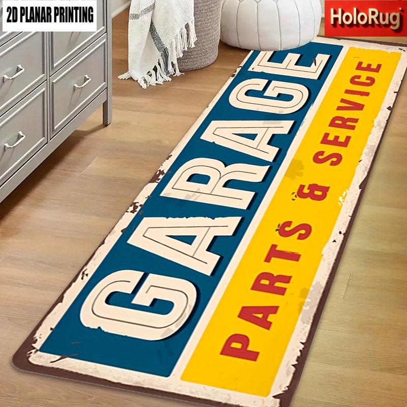 TEMU 1pc Runner Long Striped Carpet Mat, 2d Flat Printing Vintage "garage" Themed , Soft Flannel Home Decor Carpet Runner For Runners, Spring Summer