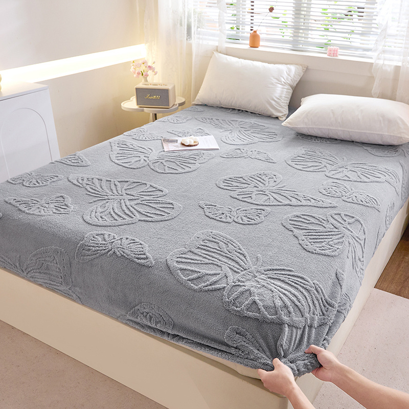 Velvet Fitted Sheet, Plush Embossed Bed Sheet, Mattress Protector - 4-season Universal, Washable, Machine Washable, Pillowcase Not Included