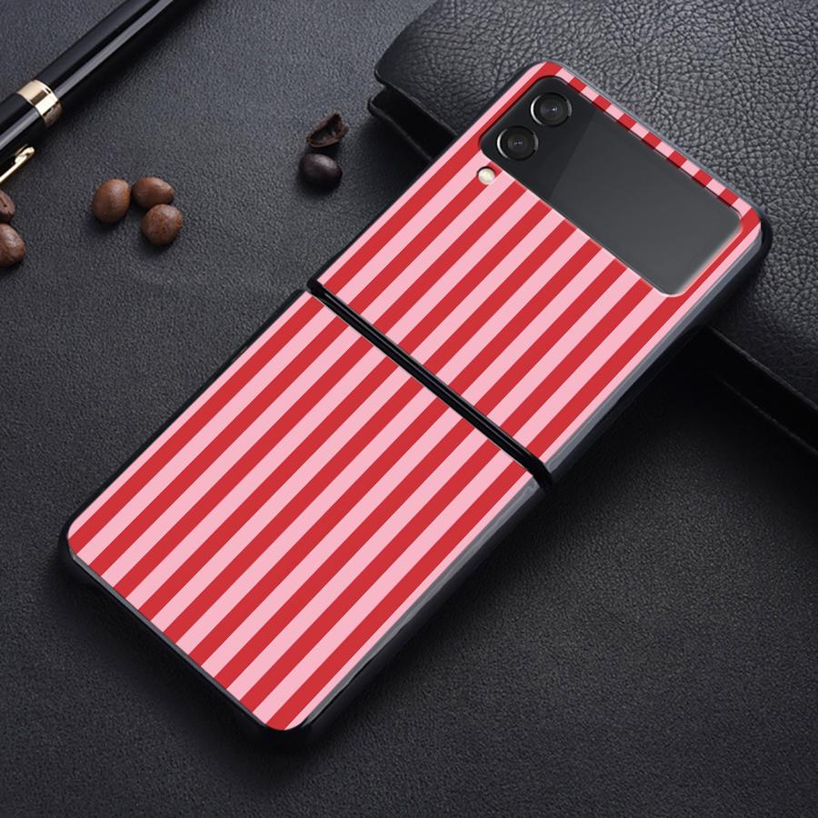 TEMU Phone Case - Case With A Pink Striped Design Compatible With For For Galaxy Z Flip Models 3 To 7, Including Z Flip5, , And Z Flip4