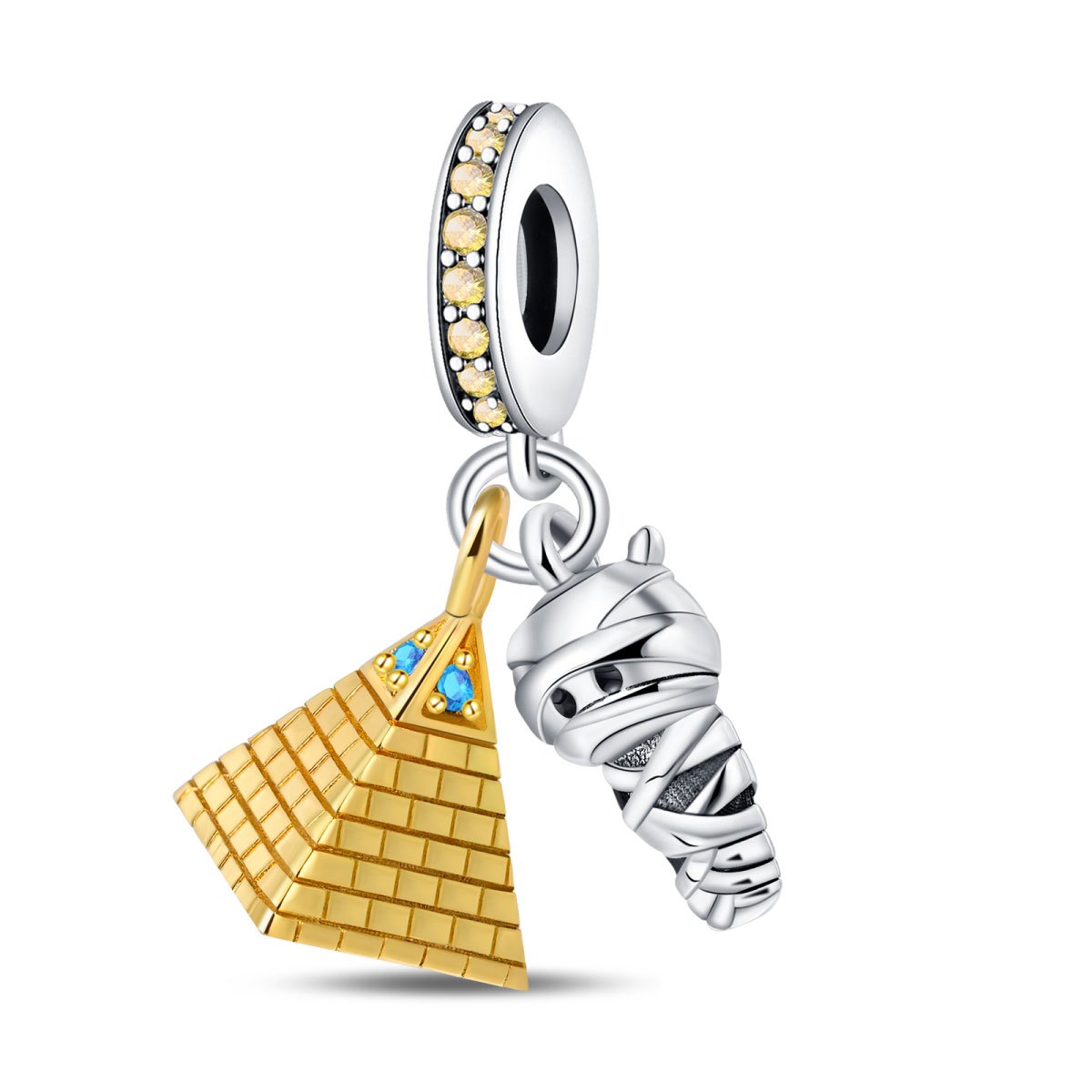 TEMU Fashion Beads Suitable For Original 3mm Women's Bracelet Bangle Genuine Jewelry Pyramid Silver-plated Pendant Exquisite Accessory Gift