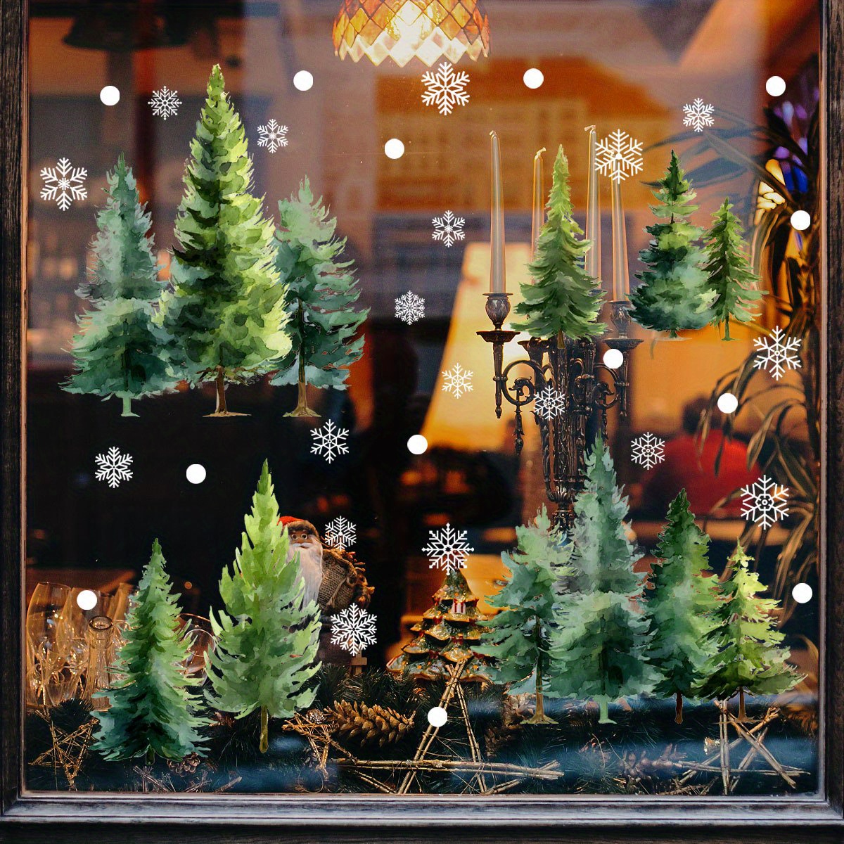 TEMU Ambiance de Noël Arbre de Noël, de neige, Décorations de fenêtre, Chambre à coucher, Salon, Décoration intérieure, Présentoir de fenêtre,