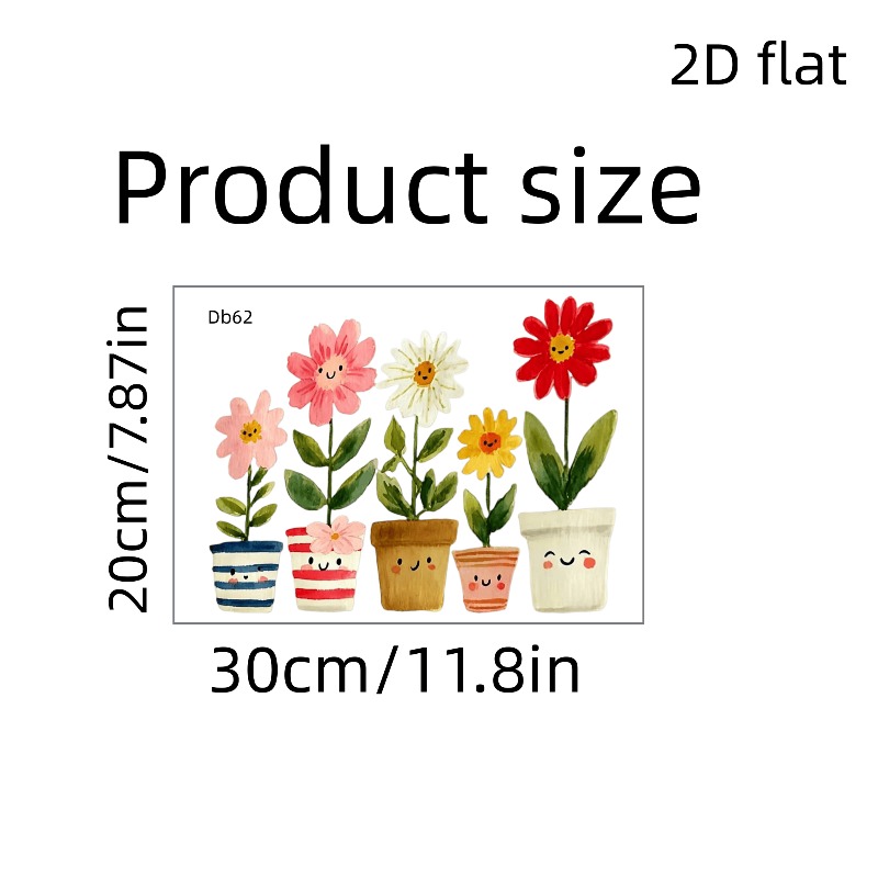 TEMU Autocollant de fenêtre plat 2D, 1 pièce, décalcomanie amusante de en pot, autocollant de verre amovible de plante de dessin animé, convient pour