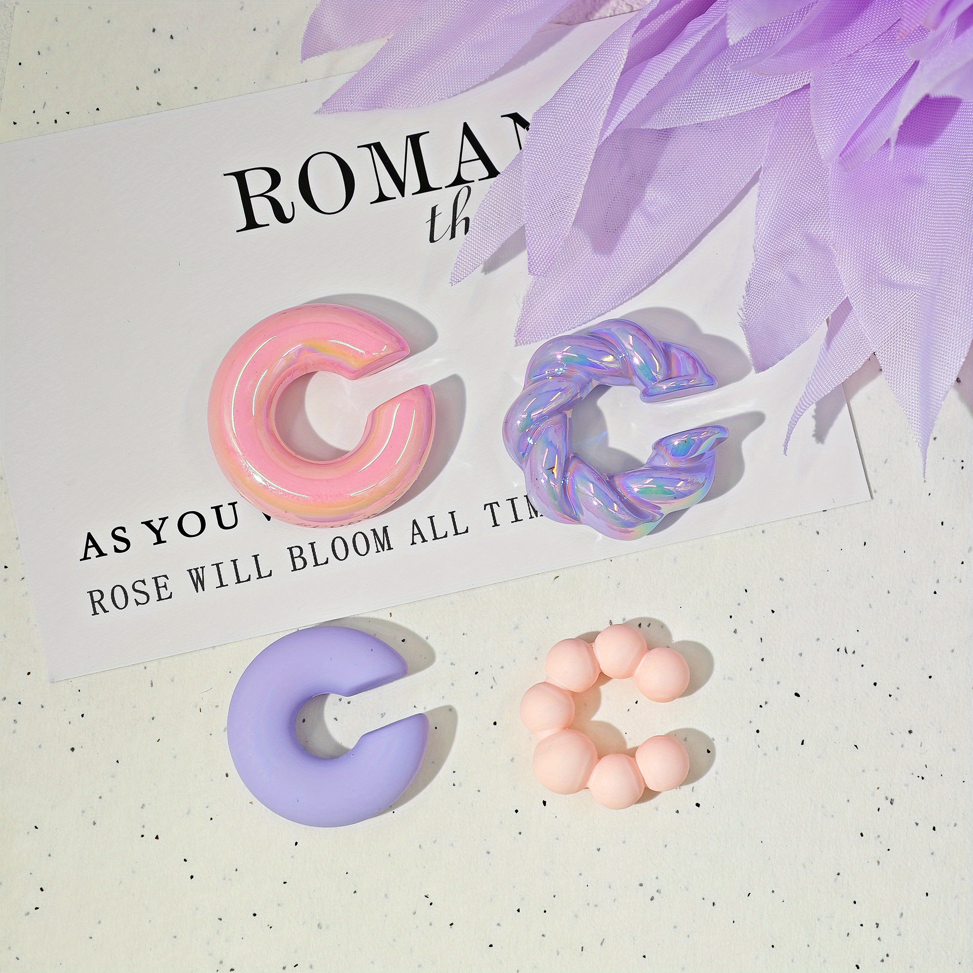 Romantic Thank You Earring Set - Chunky Acrylic Resin C Clip Ons
