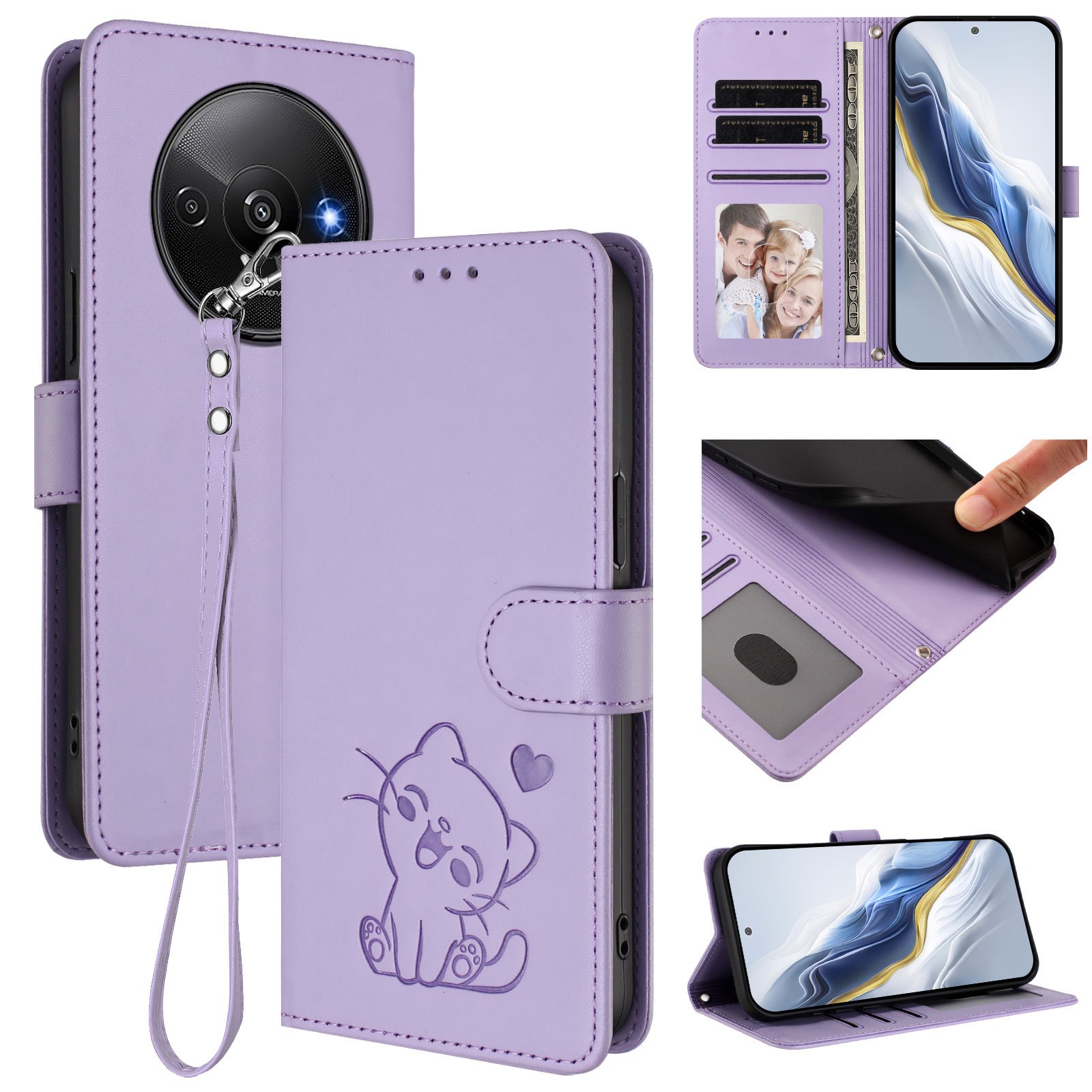 TEMU Pu Leather Case Compatible With Redmi A3 4g/xiaomi Poco C61 4g/redmi A3x 4g, Cute Kitten Design, Anti-drop Protective Case With Card Slot And