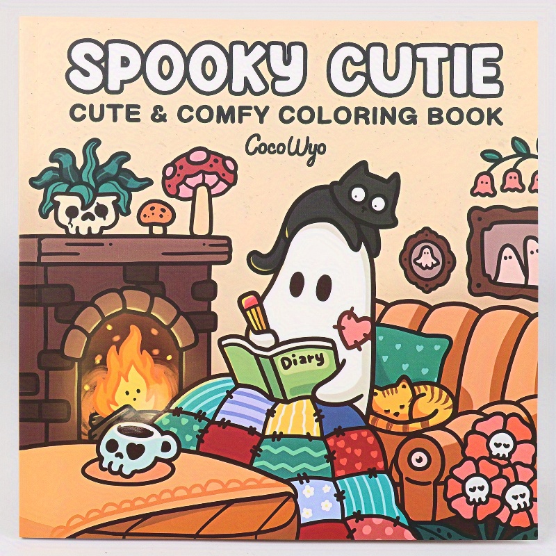 

1pc Spooky Cute Adult Coloring Book - Comfort & - Christmas, Thanksgiving, New Year, Father's & Day - No Batteries Required, Feather-free