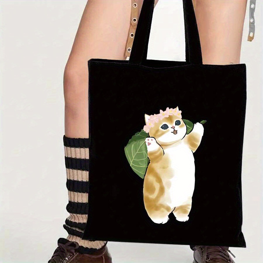 TEMU 女性用 日本猫プリントトートバッグ 旅行に最適 - 大容量 日本猫ハンドバッグ 広々カジュアルショルダーバッグ 通勤にも最適