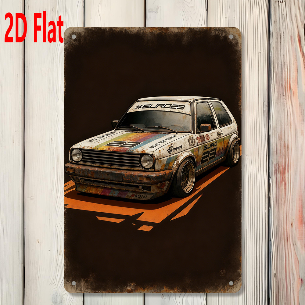 E-shop 2D Flach, 2D/Flach, 1 Stück, Vintage-Auto-Design im Used-Look mit bunten Streifen -Elementen mit der Nummer 23, 20x30cm Außenschild,