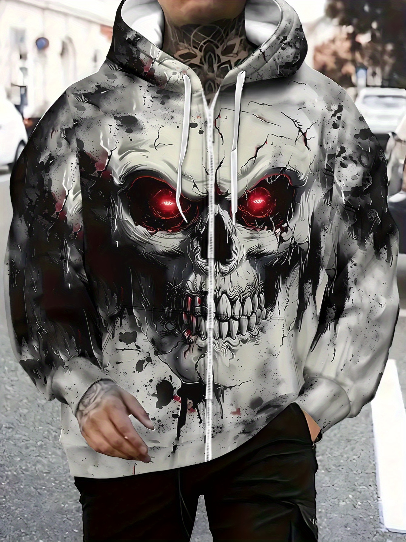 mens long sleeve zip hoodie featuring a skull design ideal - Temu