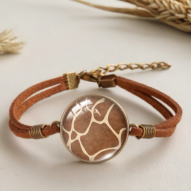 TEMU 1pc Giraffe Print Brown Bracelet Men Fashion Bracelets