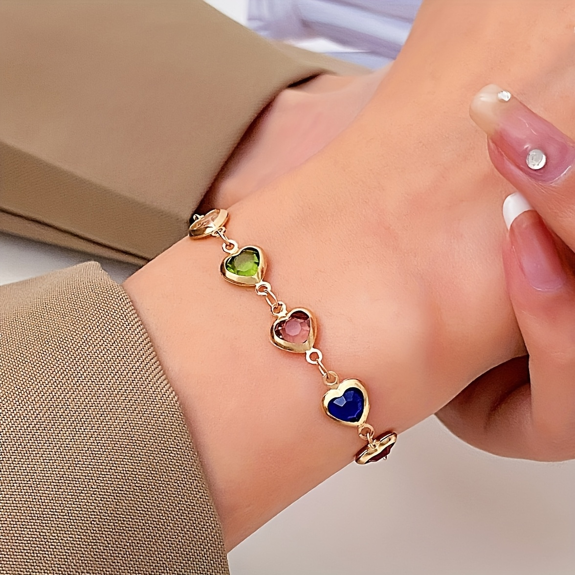 retro elegant heart shaped cube bracelet colorful shiny beads girl daily party jewelry valentines day gift Product details 5