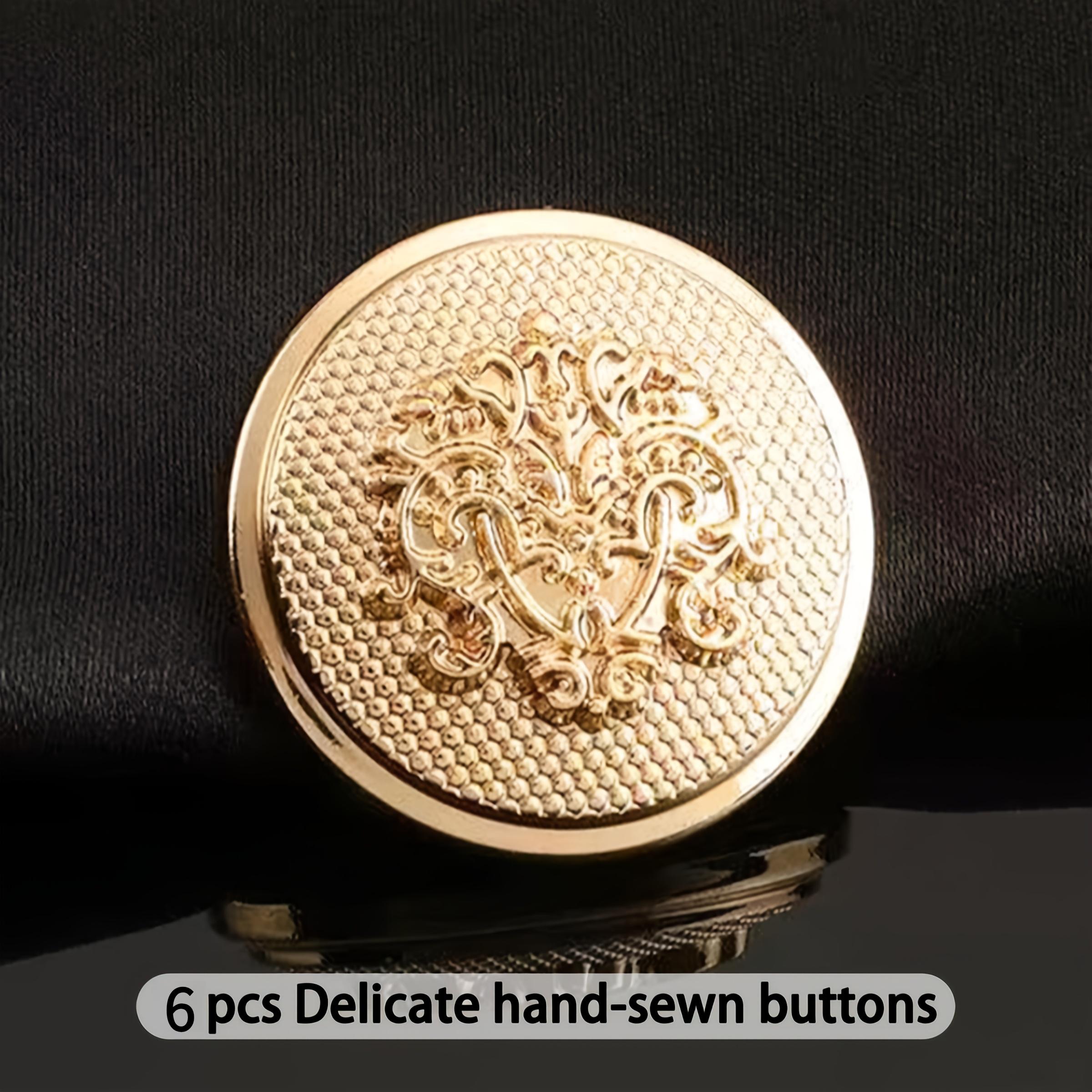 TEMU 6 Bottoni Dorati in Metallo 3D Incisi, a Forma di Fungo con Bordi , Texture a , Motivo Vintage, Adatti per Abiti, Gilet, Cappotti, Pantaloni e