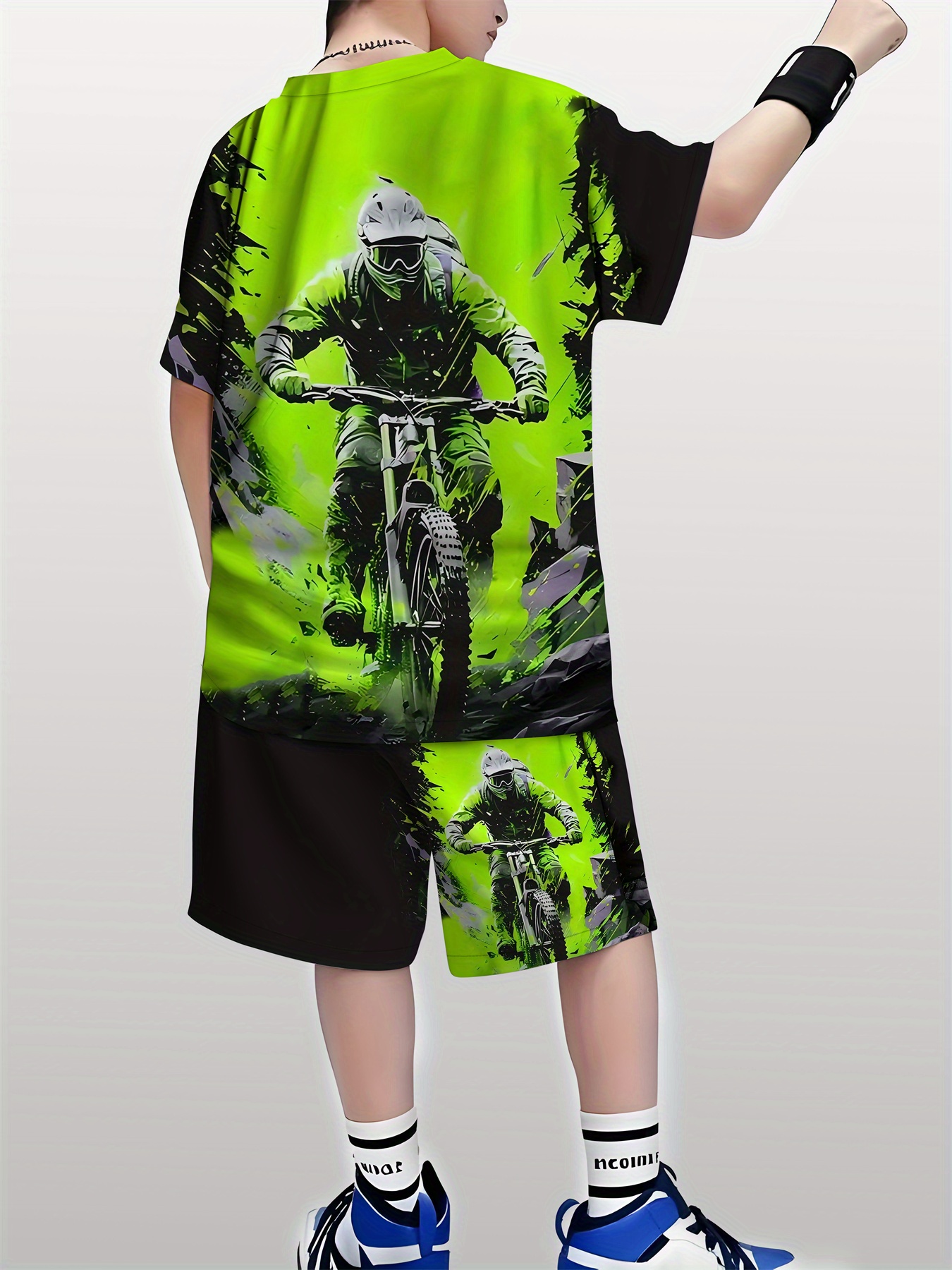 boys' 3d motorcycle print t shirt shorts set vibrant neon Temu