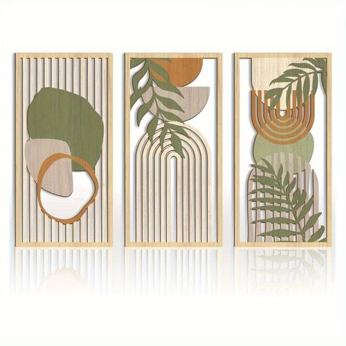 2d flat 2d wooden wall art wooden wall decor set of 3 century modern artwork neutral bohemian decor suitable for living room or office living room decor holiday decorations