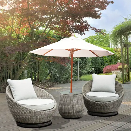 cozy outdoor set swivel woven chairs side table all weather resin wicker powder coated aluminum fully assembled