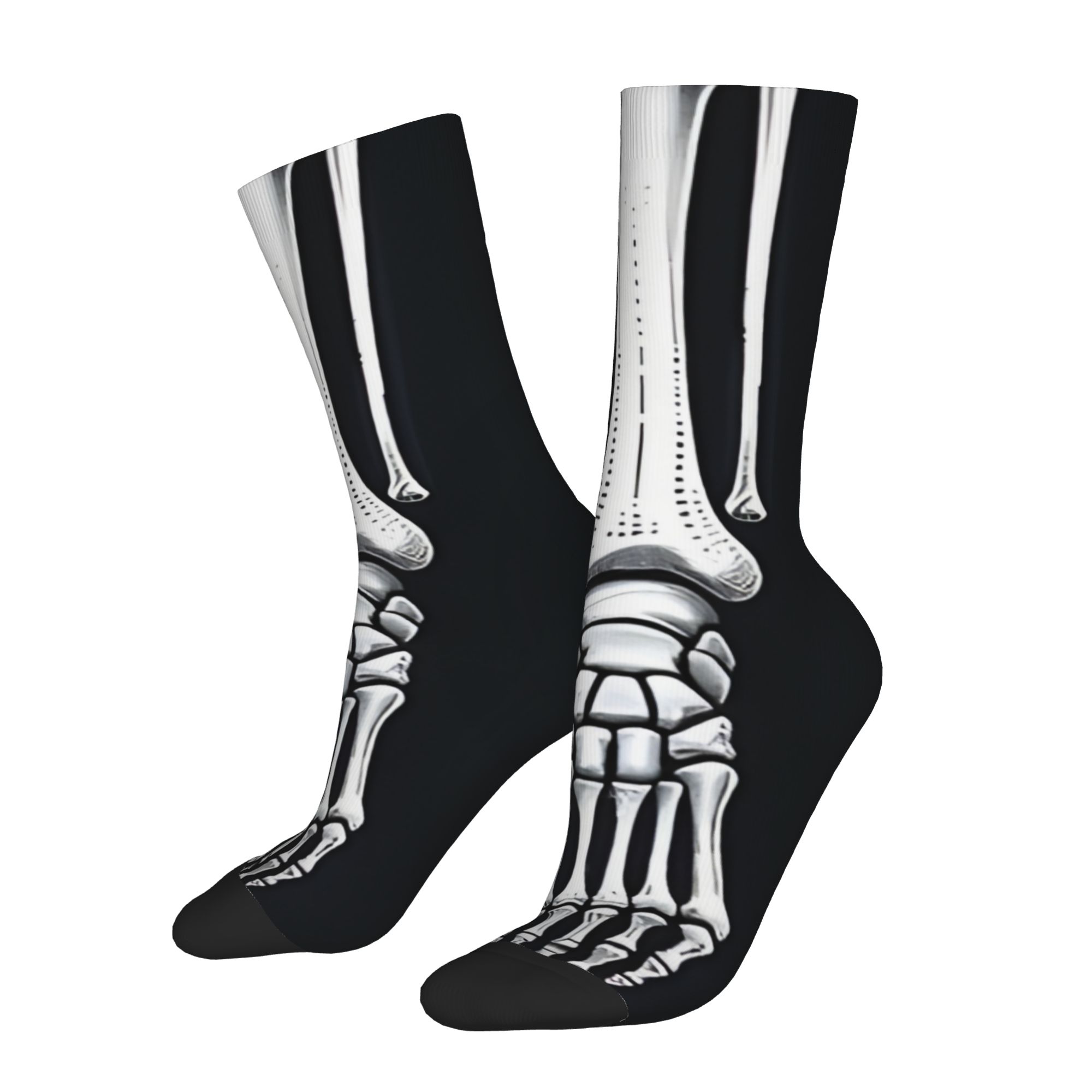 TEMU 1 Pair Hip Hop Retro Skelton Feet Crazy Men's Compression Socks Unisex Harajuku Seamless Printed Funny Novelty Happy Printing Sock