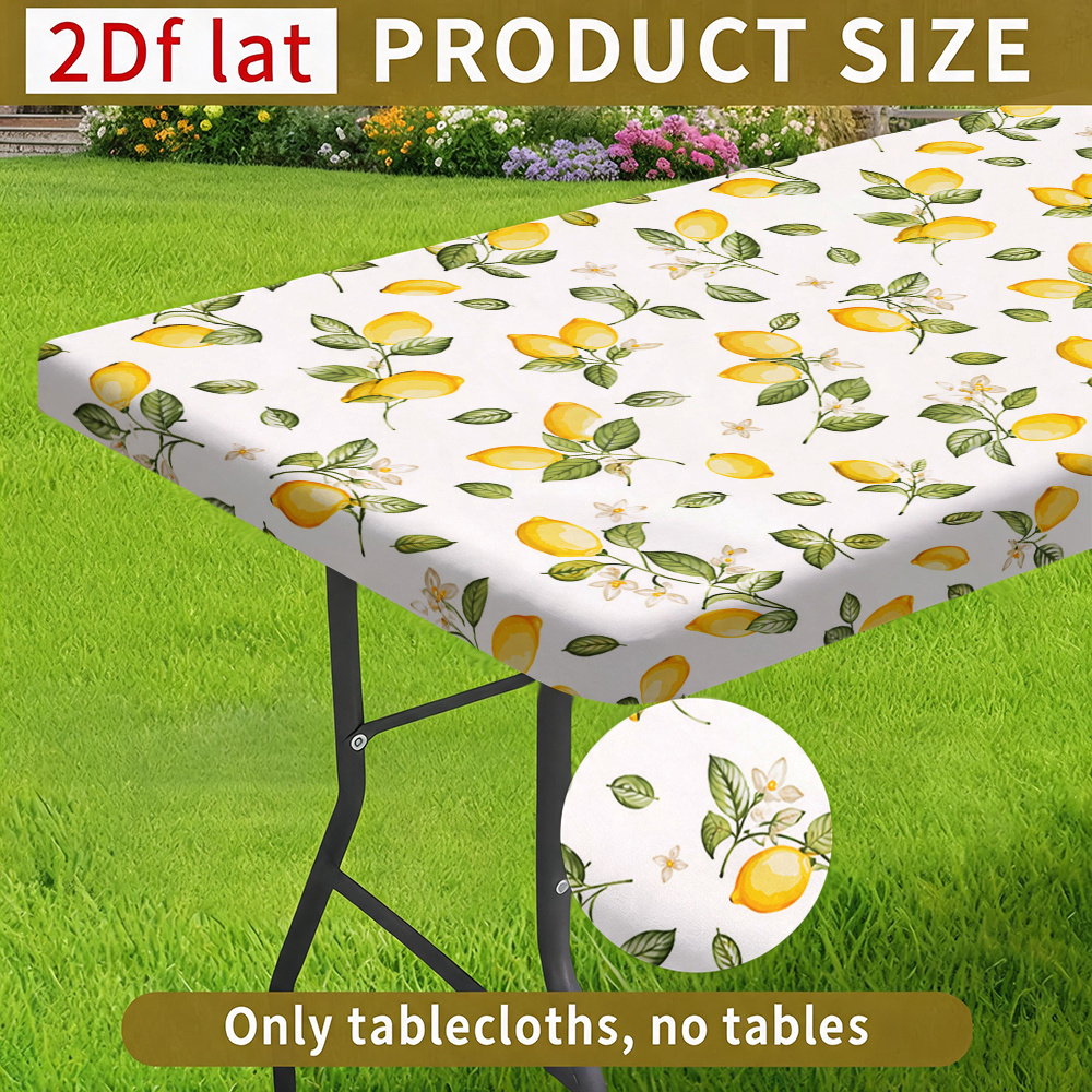 TEMU 1pc Summer Outdoor Tablecloth, Design Tablecloth, Fresh Watercolor And Green Leaf Print Tablecloth, Stretchable And Washable, Made Of Durable