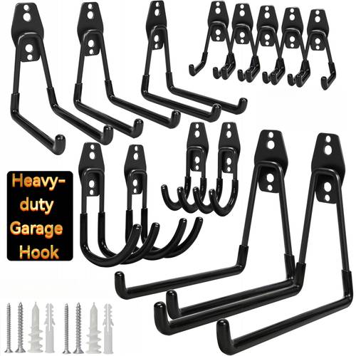 item picture 18pcs heavy duty garage hooks wall mount tool hangers utility storage organizer 2hooks 16screws multi purpose space saving tool hangers for hanging power tools garden tools ladders ropes hose bulk items