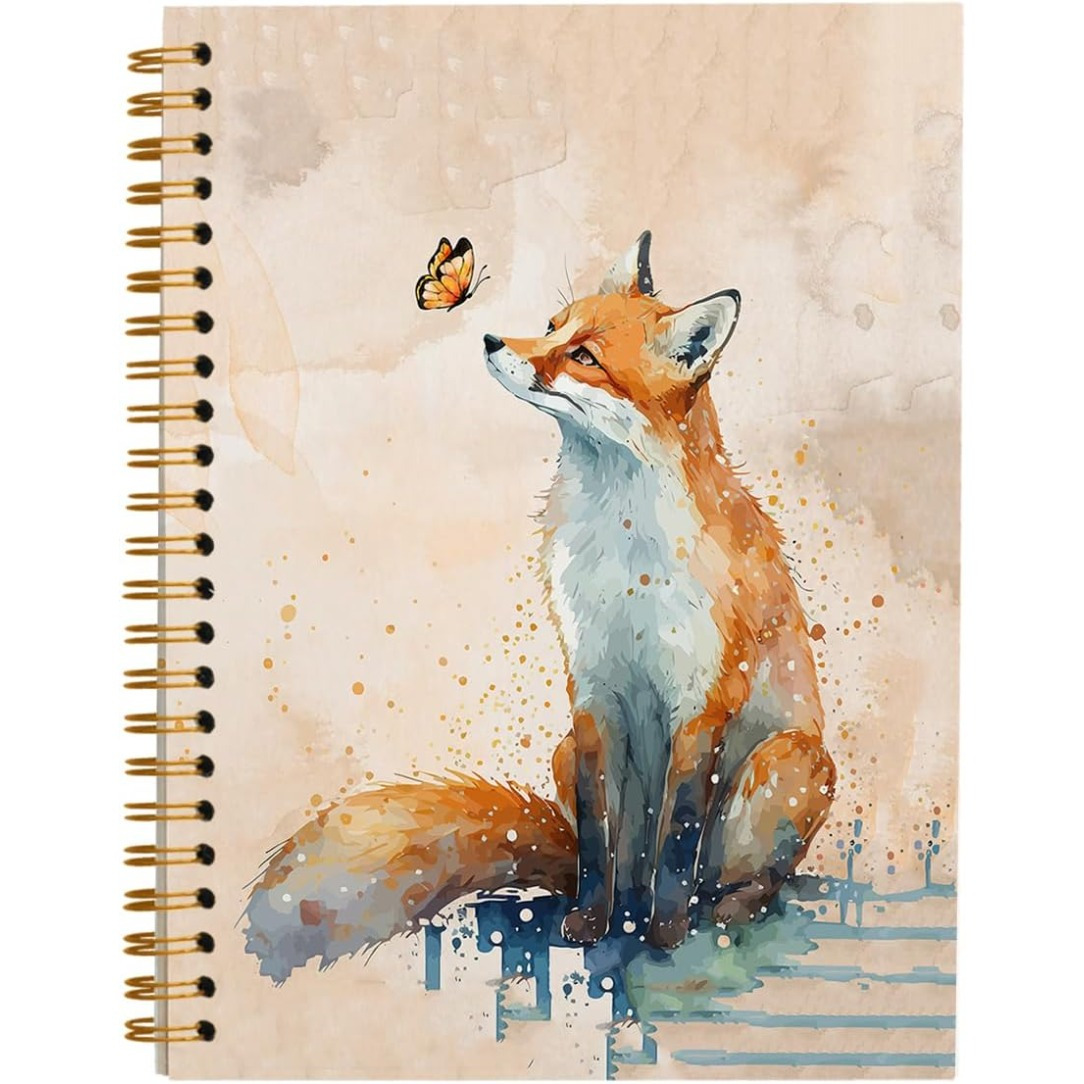 E-shop 5,5 x 8,3 Zoll Fox Herbst Aquarell Spiralnotizbuch Journal, Fox Geschenke, Süße Notizbücher für Frauen Fox , College Liniertes Hardcover