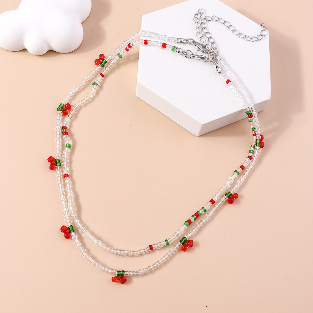 2pcs Women's Cherry Fruit Bead Necklace Set Bohemian Gothic Style