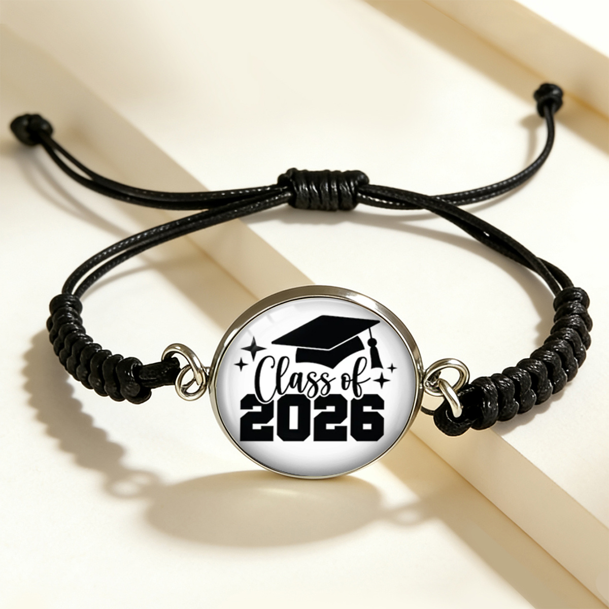 TEMU 1pc 2026 Vintage Style Graduation Class Woven Bracelet, Adjustable Cord Bracelet Graduation Gift For Men And Women