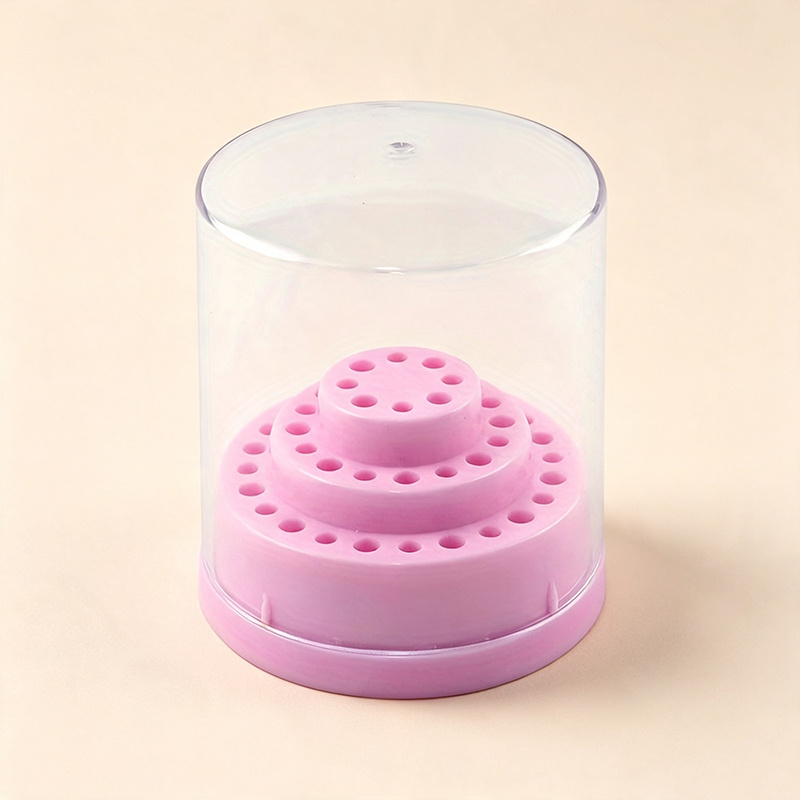 TEMU Boîte de rangement rose pour 48 embouts de perceuse à ongles, présentoir pour manucure, support pour embouts de meuleuse à vernis à ongles