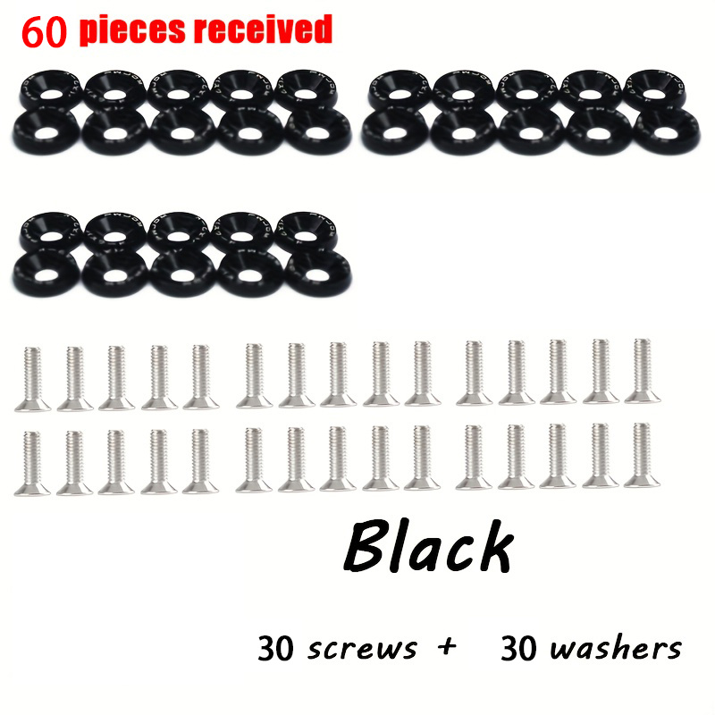 TEMU 60pcs Aluminum Alloy M6x20 Colored Washers, License Plate Bolts, Fender Screws, Automotive Modification Exterior Decorative Parts, Engine