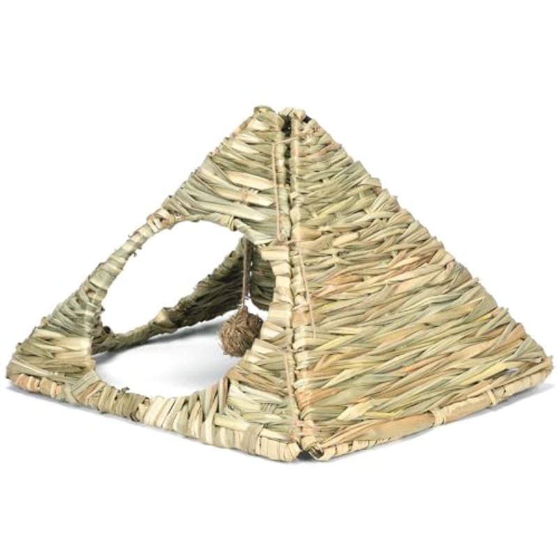 2 Sets 33.02cmX11. 20.32cm X 27.94cm Small Animals Grass Foldable Woven Animal Hut Bunny Triangular House Play Hideaway Bed Hay Mat Chew for Rabbit Guinea Pigs Gerbils Hamster