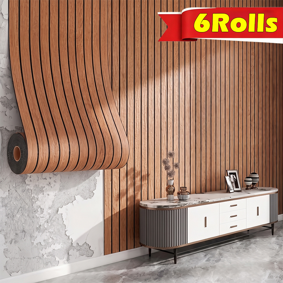 Image of 6 Rolls 40x300cm Self Adhesive Waterproof And Wood Grain Texture Grille Wall Sticker Roll, 3d Three-dimensional Convex Grille With Natural Texture, Waterproof And, Suitable For Multiple