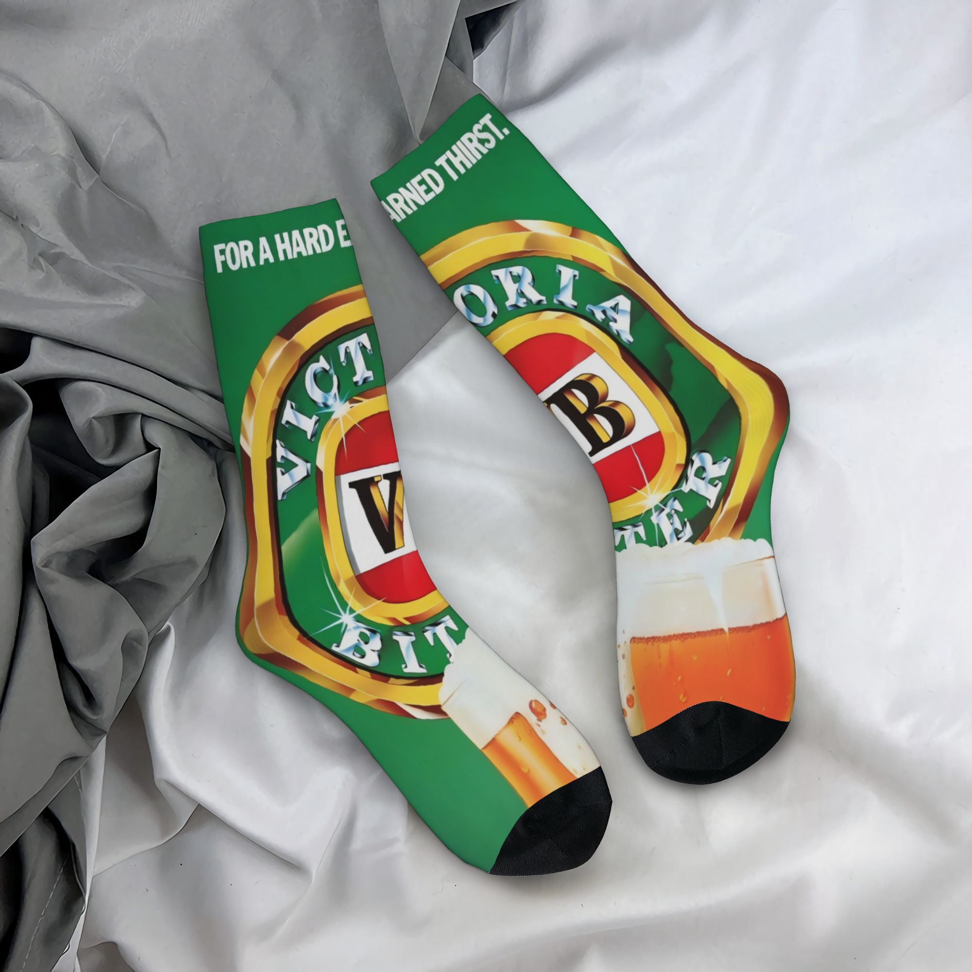 TEMU A Pair Of Vb Bitter Themed Printed Long Socks, Warm And Comfortable, Suitable For Cycling, Running, And Gym Use - Hand Wash/ - Casual Mid-calf