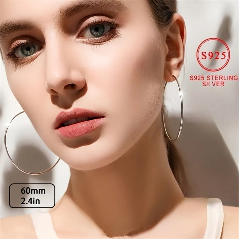 TEMU Boucles d'oreilles grandes et originales en argent sterling 925, adaptées aux , avec un design chic et , parfaites comme cadeau pendant la des