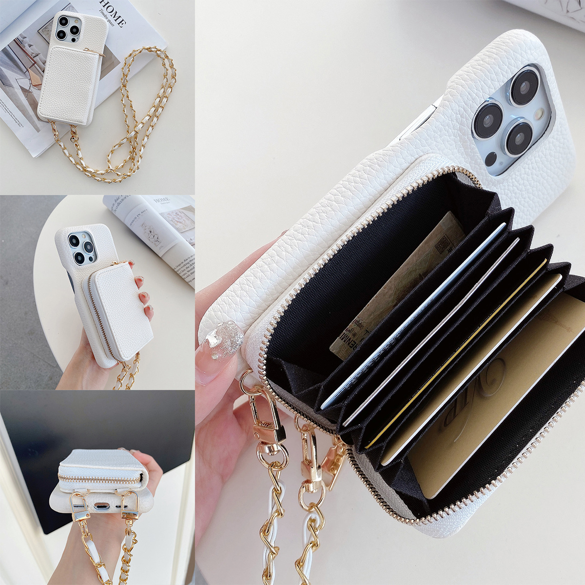 TEMU Phone Case - Lanyard Card Holder Faux Leather Phone Case Shockproof Full Coverage Anti-scratch Protective Cover For Iphone 11 12 13 /17 Pro Max