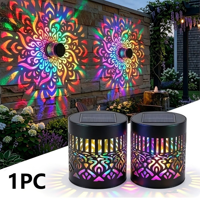 TEMU Rgb Solar Mandala Light, Solar Fence Light, Outdoor Decorative Metal Wall Light, Ip65 Rating, Warm Colored Light, Solar Powered, Suitable For