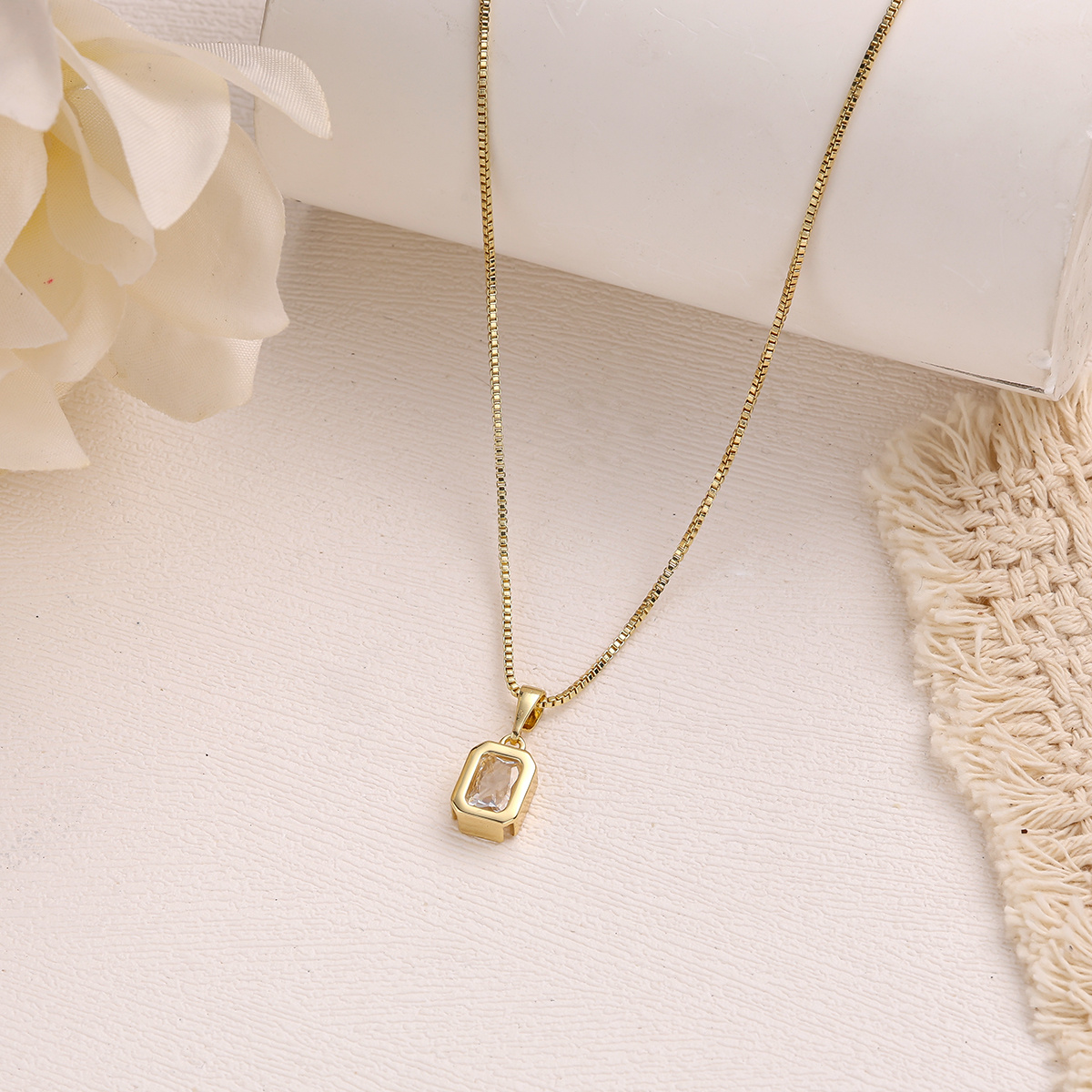TEMU 1pc, , High-quality Copper Material New Necklace - Niche Design Exquisite Small Square Zirconia Pendant, Western Trendy Unique Unisex Necklace,