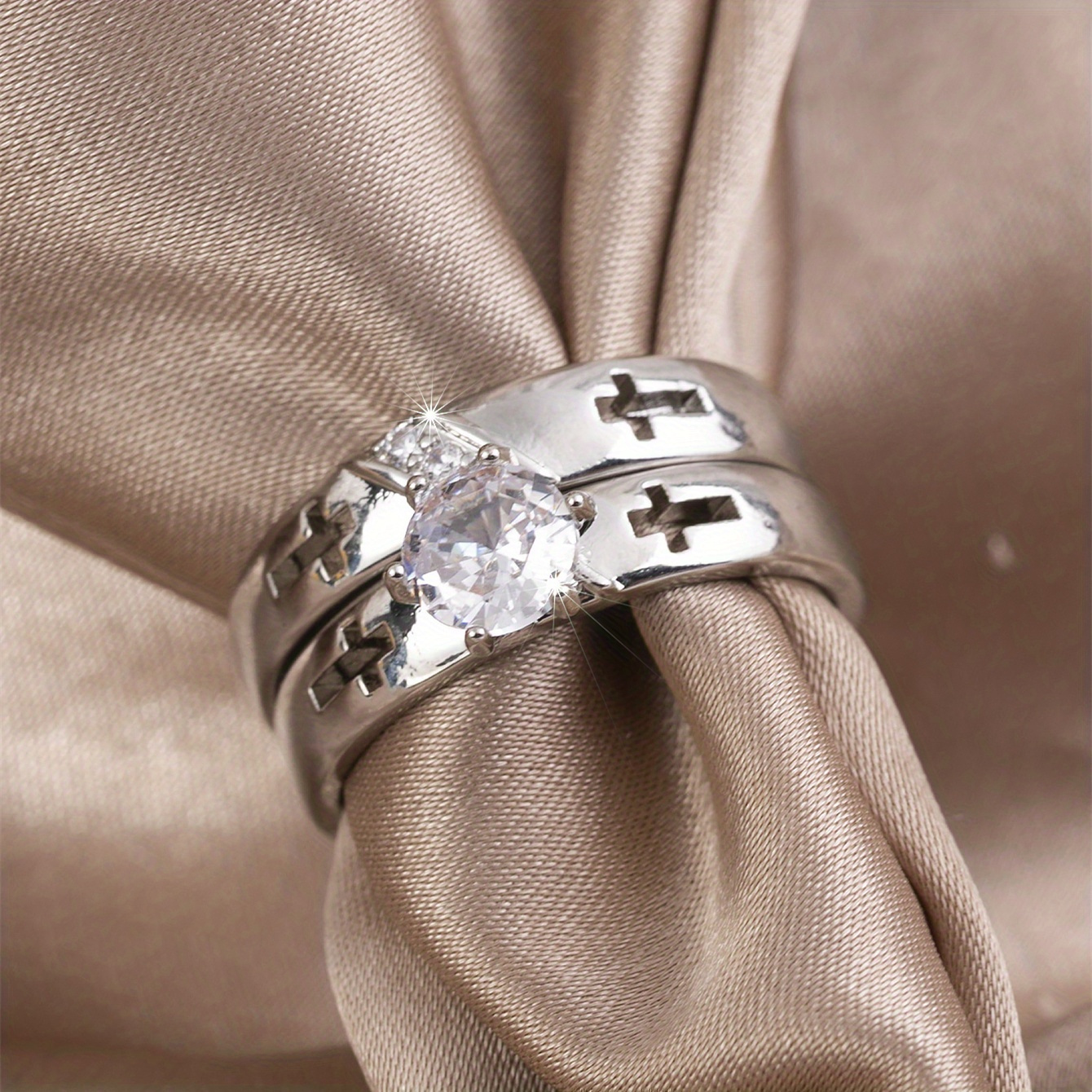 Geometric Cross Couples Ring Wedding Engagement Party Jewelry