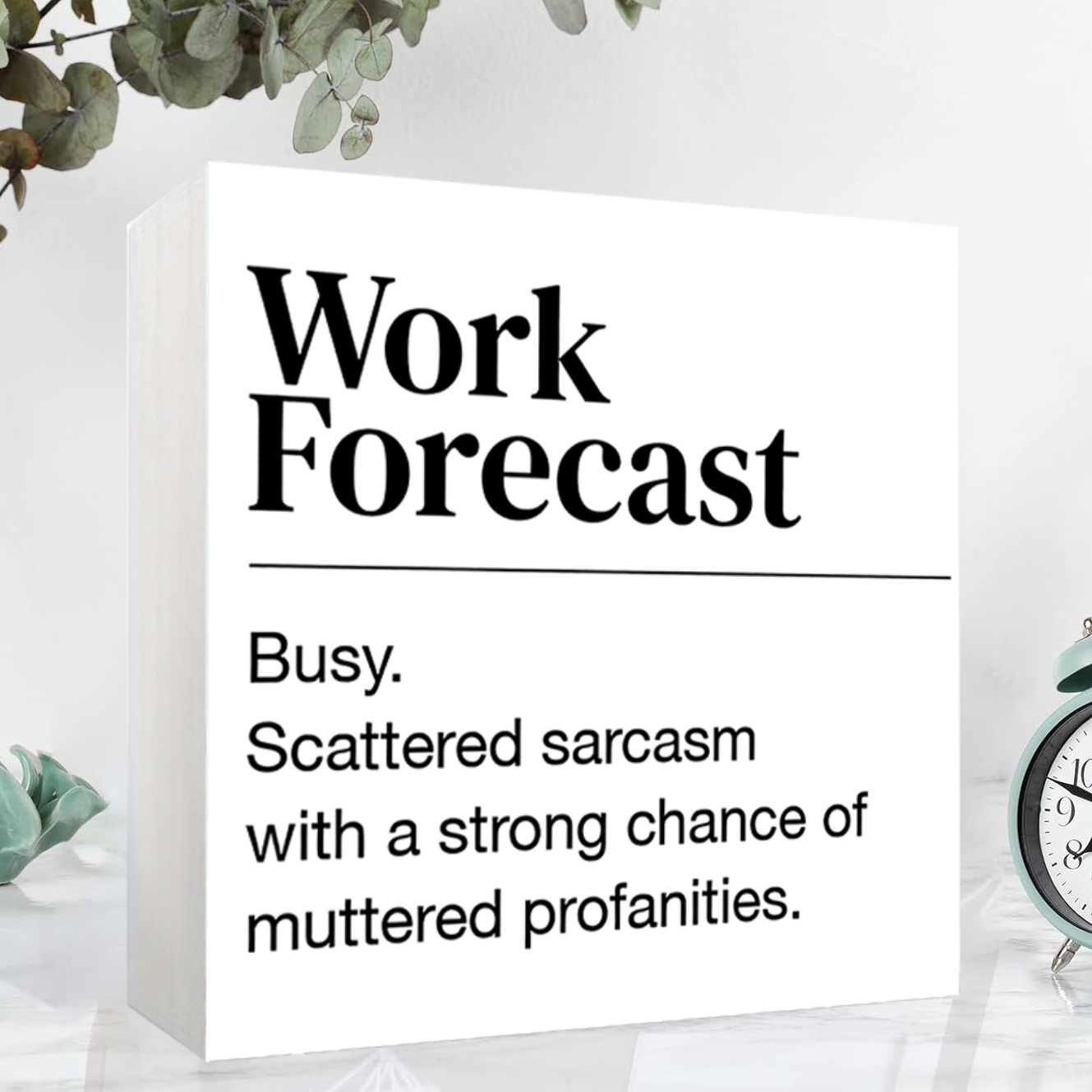 

1pc Humorous Work Forecast Pvc Sign - , Decorative Office Desk Accessory, Farmhouse Style Home Decor, No Electricity Needed, Ideal For Cabinet & Shelf Display