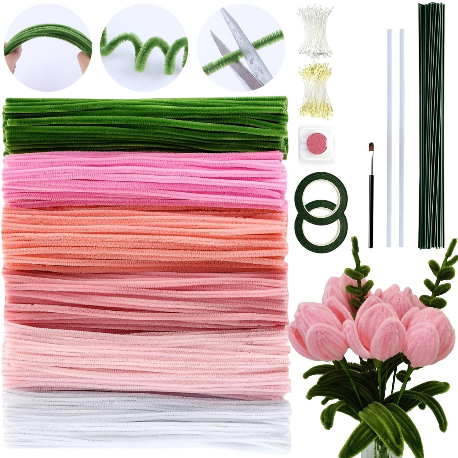 Image of 540pcs Chenille Stem Pipe Cleaners, Soft Flexible Craft Twisting Sticks, Multifunctional Diy Supplies For Floral Bouquets, Handcraft Projects And Household Decor Making