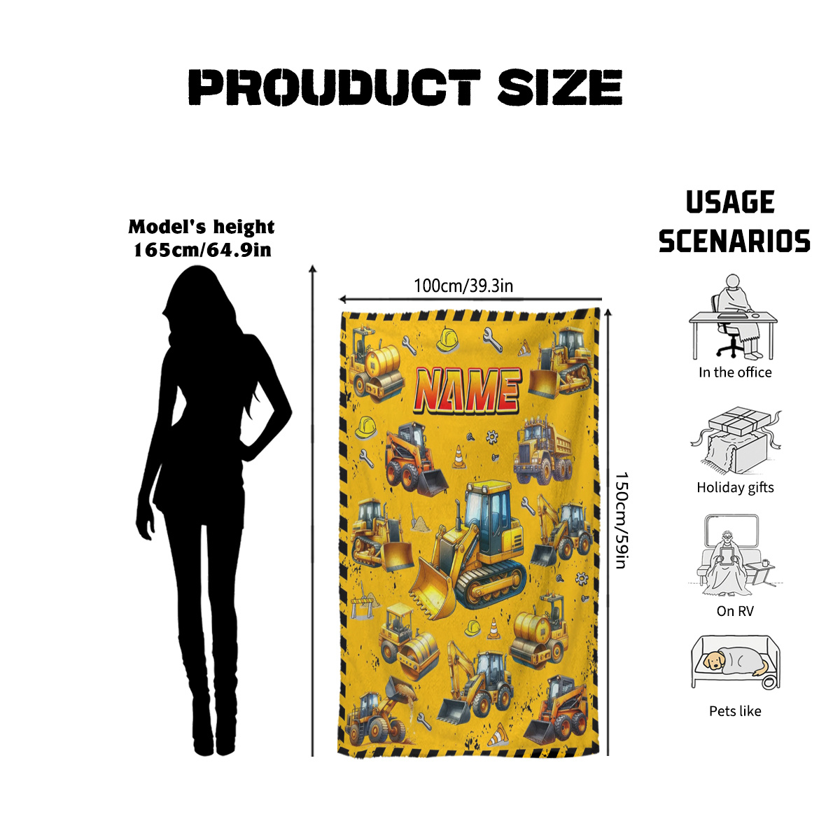 Customizable Name Engineering Vehicle Fleece Blanket