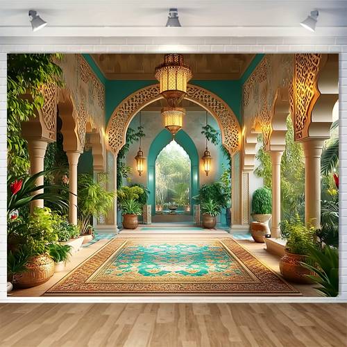 2d flat 1pc themed photo backdrop arabic courtyard backdrop cloth polyester suitable for seasonal celebrations photography live broadcasts no power required 2d flat
