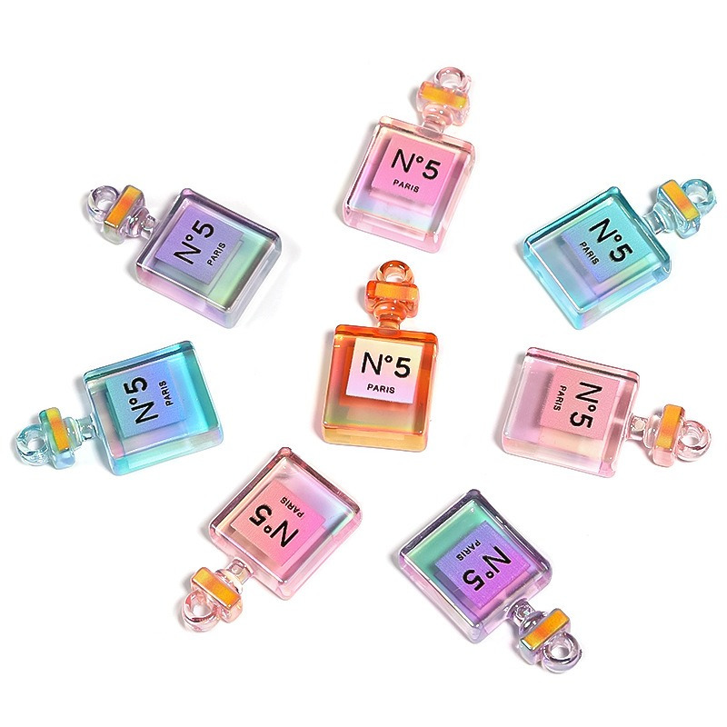 

5pcs Cute Acrylic Perfume Bottle Beads Keychain Set, Simple Diy Charm Pendant With Hanging Hole For Phone Chain, Keyring, Bag Decoration, Ideal For Party Favors And Gift-