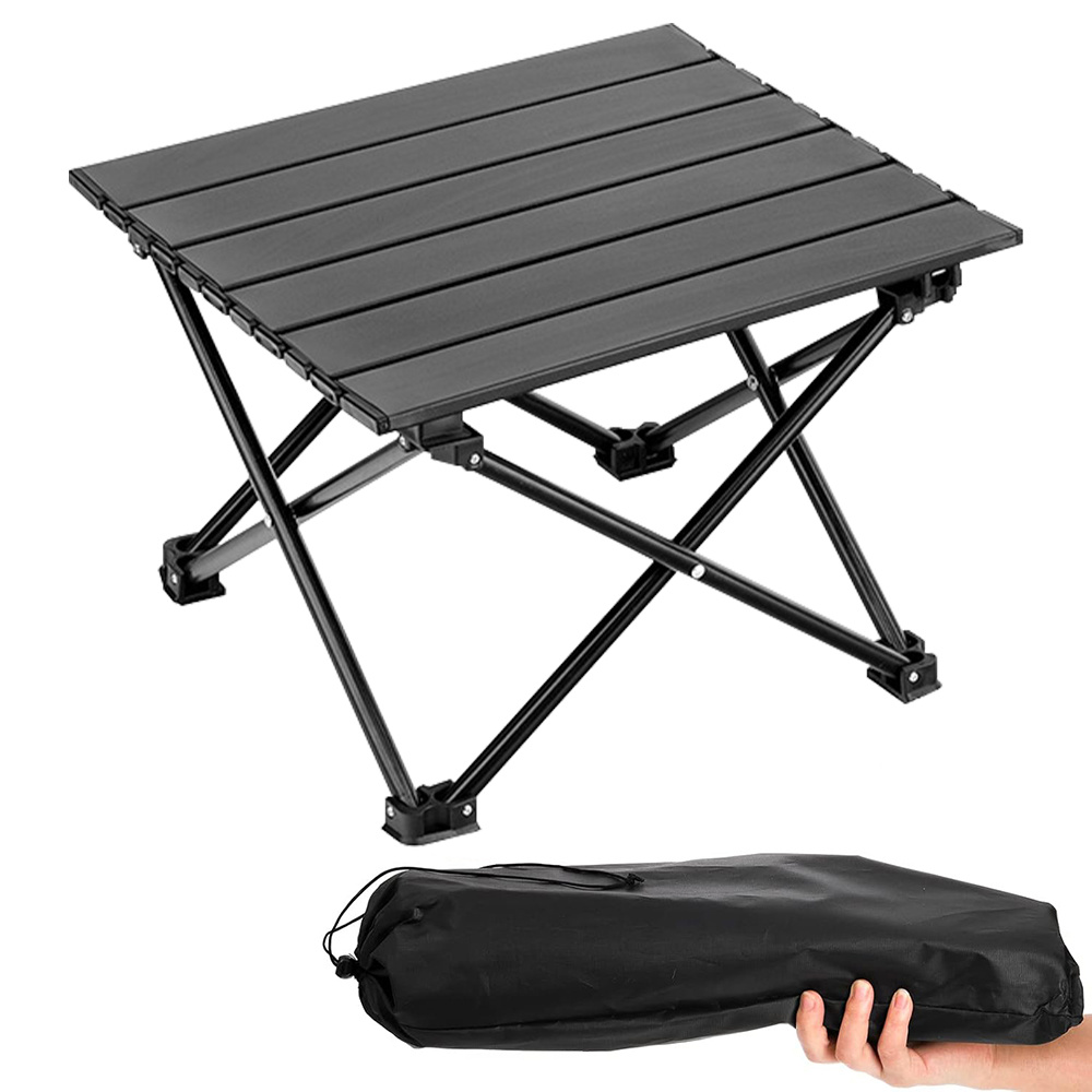 Image of Camping Table Foldable, Portable Folding Beach Table, Black-s | Ultralight, Metal, With Carry Bag, Small For Outdoor Travel & Picnic, Bbq, Cooking, Festival, Boat, Home Use