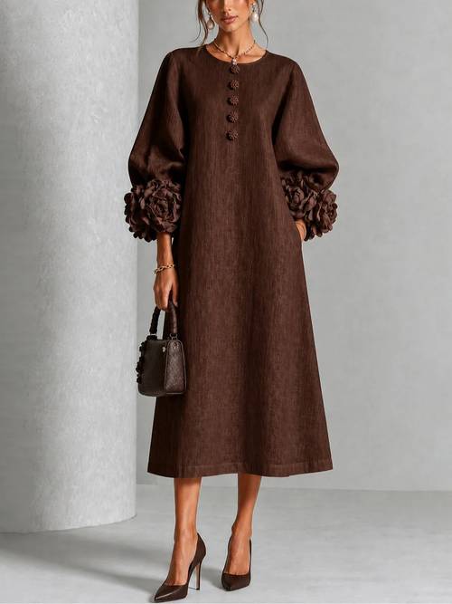item picture women 2026 elegant floral sleeve dress bohemian casual midi dress lightweight breathable a line swing dress for daily vacation party