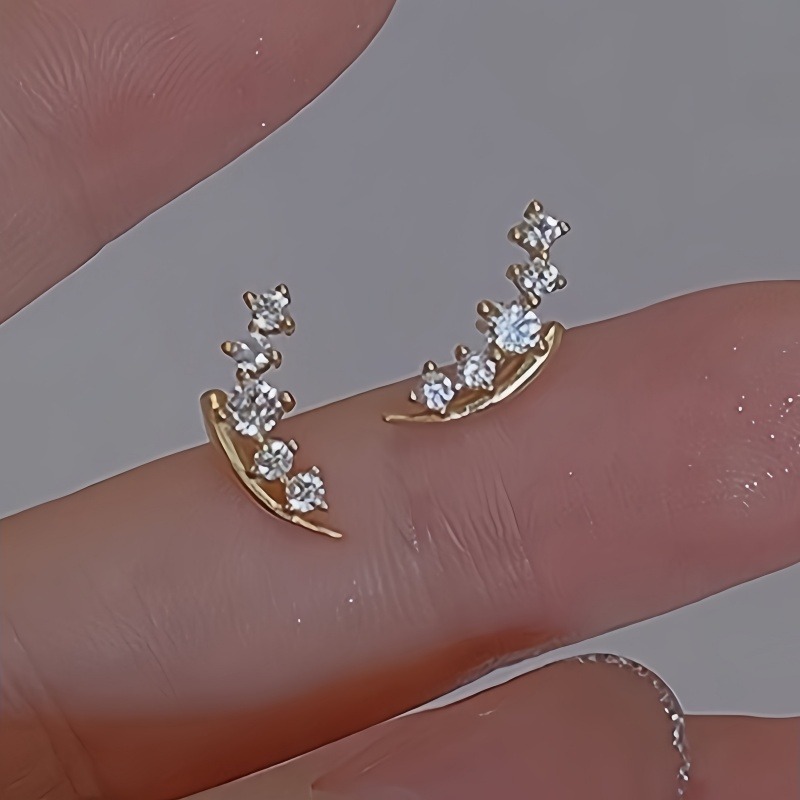 Synthetic Zirconia Moon Climber Stud Earrings for Women