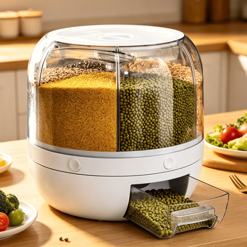 TEMU Rotating Press Miscellaneous Grain Collection Nano Bucket/food Rotating Partition Independently Stores Rice, , Mung Beans, Oats, And The Long-