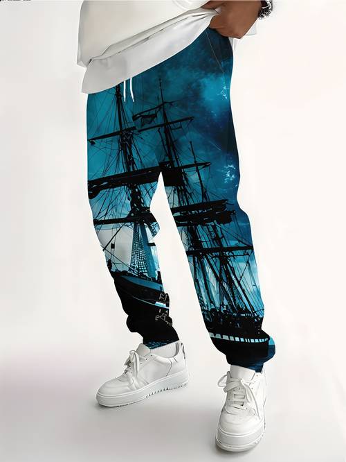 mens nautical sailboat print sweatpants navy black joggers suitable for training outdoor activities machine washable regular fit trousers with for casual wear