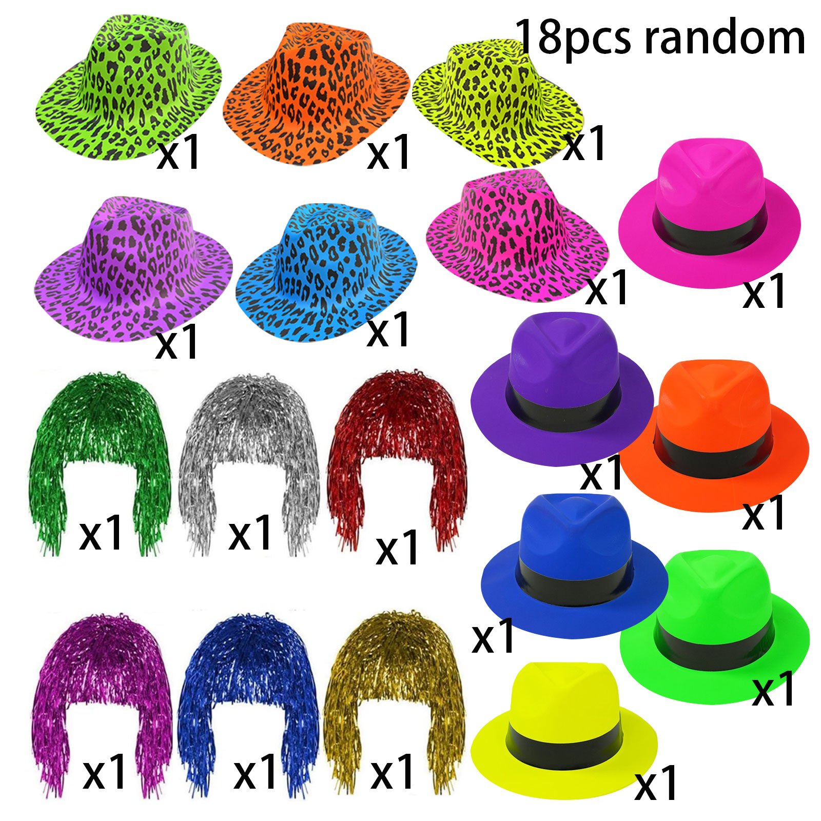 TEMU 18pcs Mixed Pvc Leopard Print Fluorescent Top Hats, Fluorescent Black Belt Plastic Top Hats, Vintage Jazz Top Hats, Decoration Hats, Performance