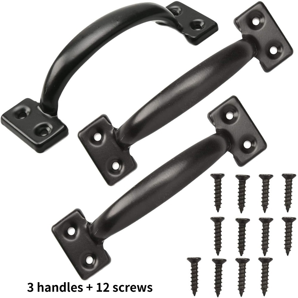 TEMU 3 Extra-large Metal Door Handles With 12 Mounting Screws, For Cabinets, Wooden Doors, And Drawer Pulls - Suitable For Outdoor Wooden Fence