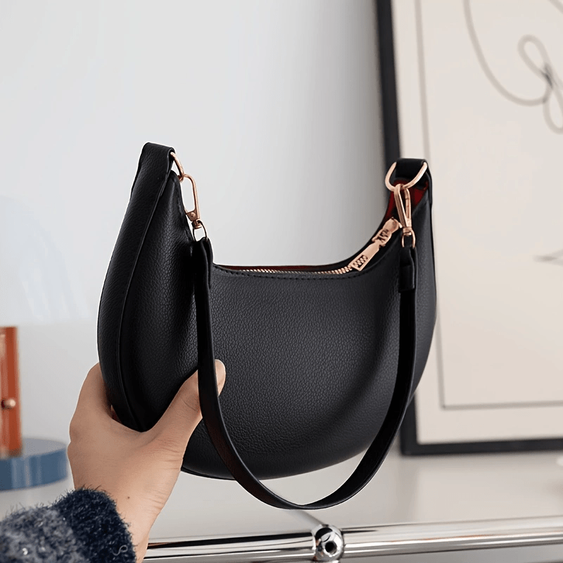 TEMU Retro Half Moon Shoulder Bag For Women - Detachable Strap & Zipper Closure Handbag With Nylon And, Suitable For Valentine's Day Gift, 5 Colors