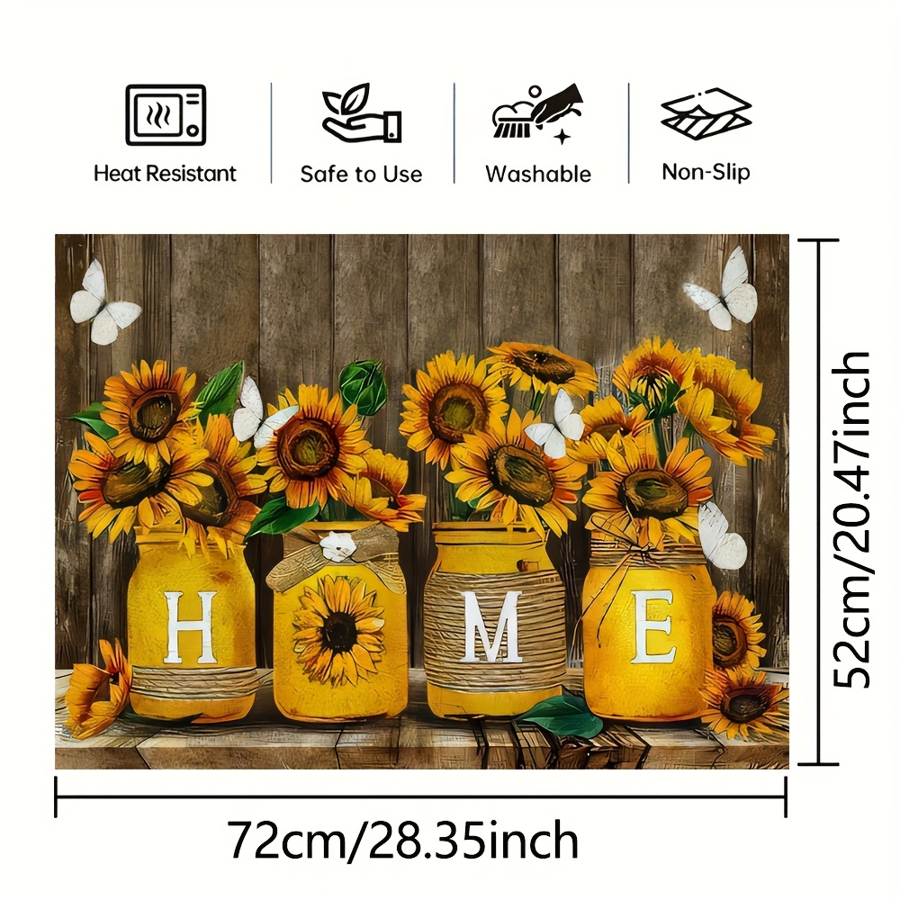 TEMU Heat-resistant Stove Top Protector Mat, Heavy Duty Polyester, Scratch & Spill Proof, For Gas/ Table, 1pc, Rustic Farmhouse Vintage (sunflowers